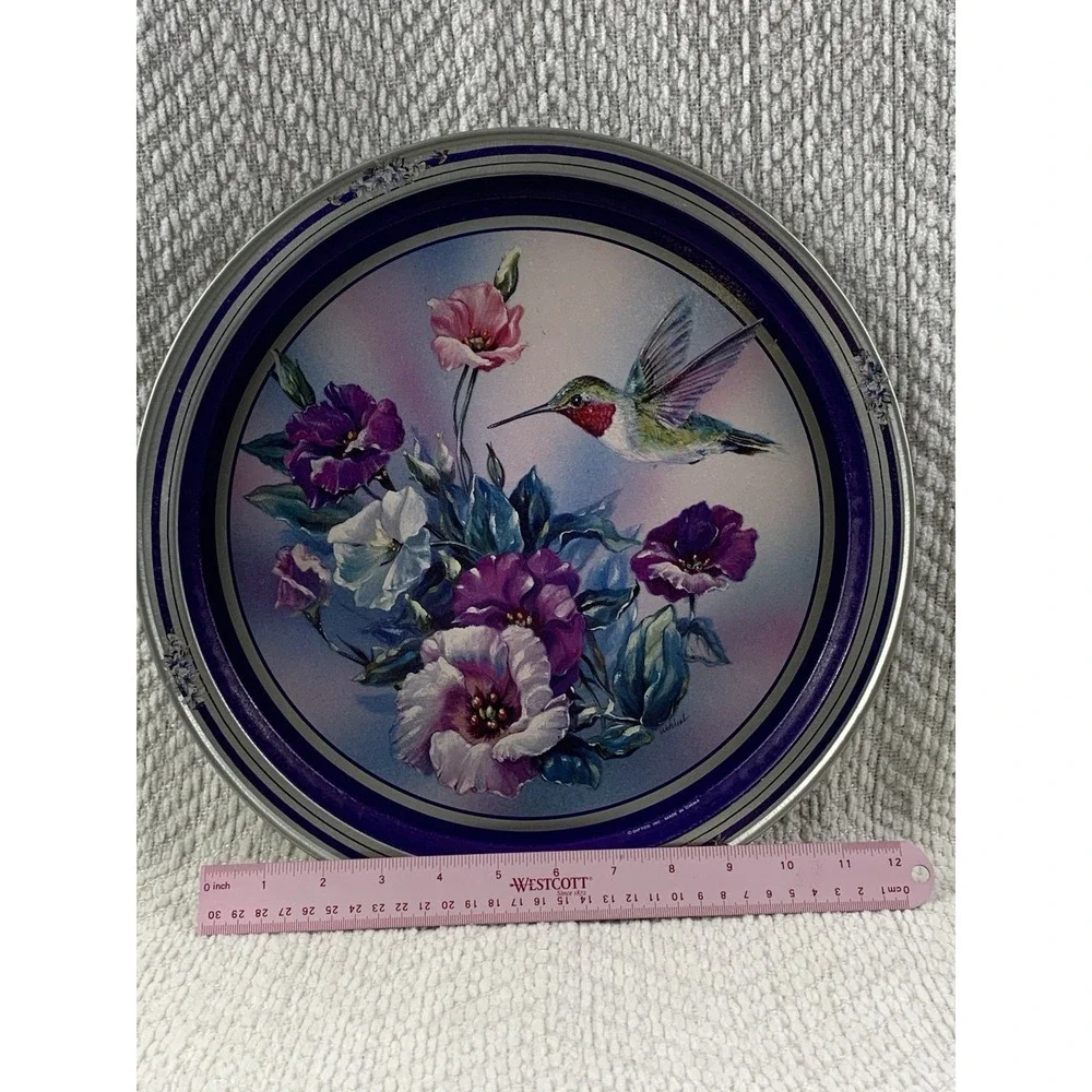 Vintage Hummingbird and Purple Floral‎ Serving Metal Tray Giftco Inc. 13.5
